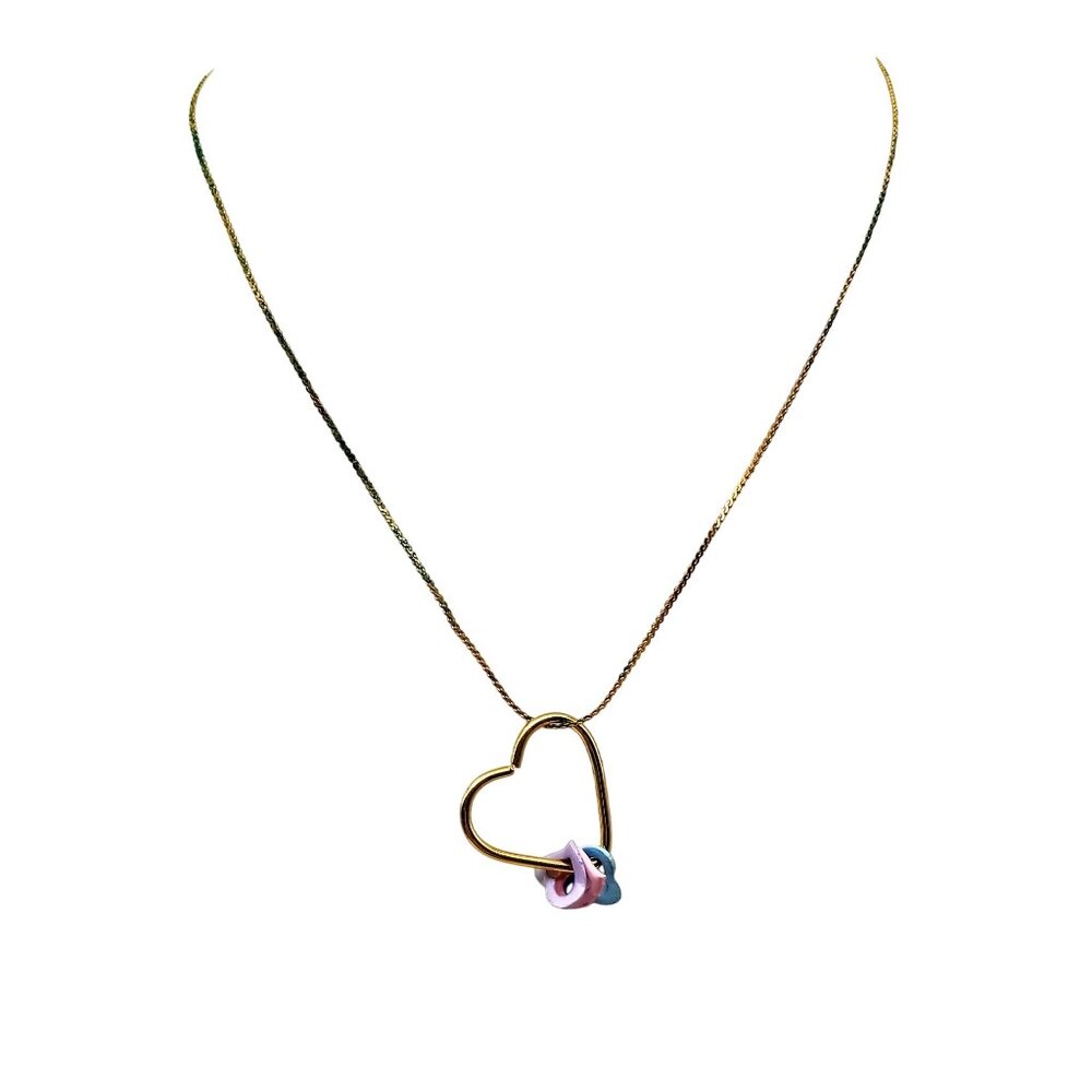 Lady Remington Gold Heart Pendant Necklace with Pastel Charms, Dainty Vintage